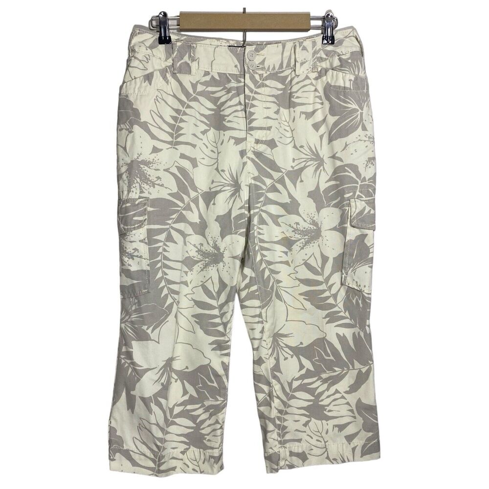 Caribbean Joe Capri Cargo Pants Womens 12P (31x20) Cropped Cotton Floral Beach